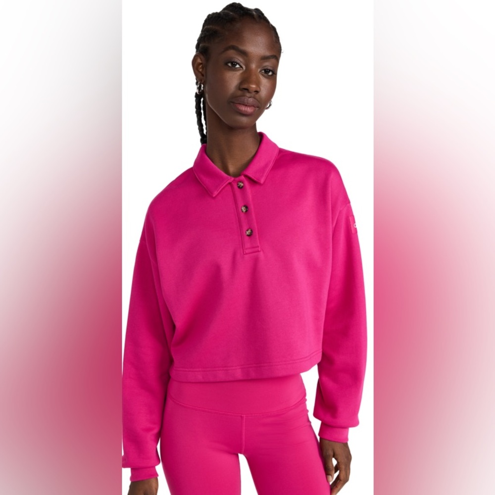 NWT Alo‎ Yoga Polo Henley Pullover Magenta Crush Small